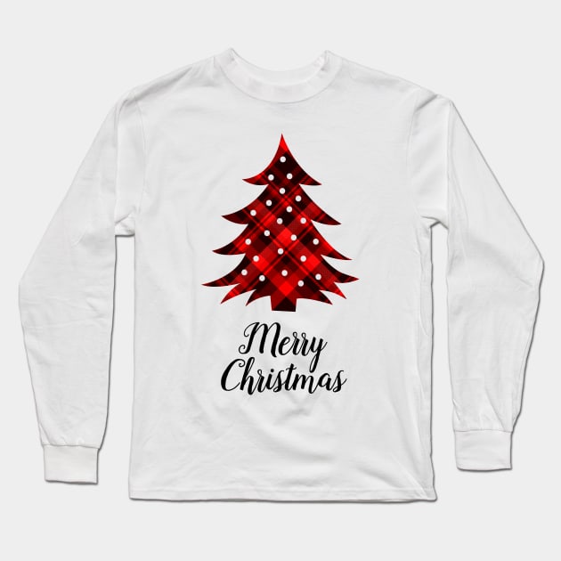 Merry Christmas Plaid Christmas Tree Long Sleeve T-Shirt by julieerindesigns